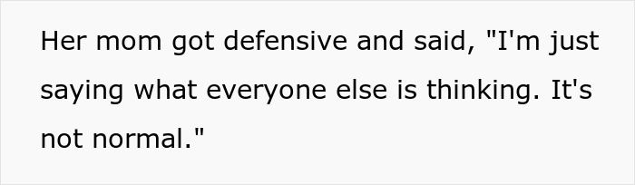 Screenshot of a conversation showing a defensive mom making an inappropriate comment during a tense family dinner. Screenshot of a conversation showing a defensive mom making an inappropriate comment during a tense family dinner.