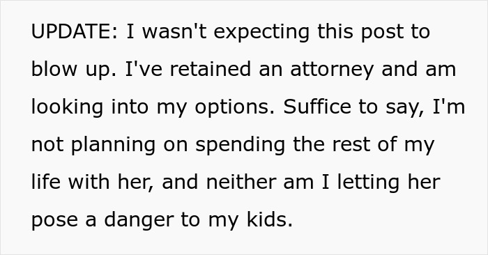 Text update about retaining an attorney and plans due to wife accusing husband of domestic violence and impacting empathy. Text update about retaining an attorney and plans due to wife accusing husband of domestic violence and impacting empathy.