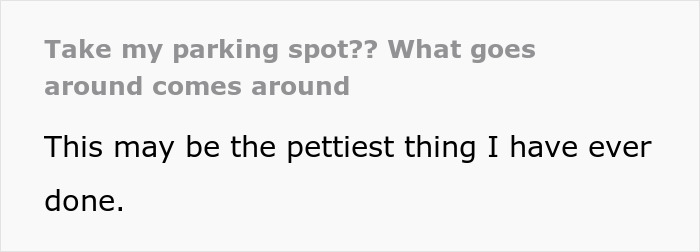 Text snippet showing a caption about a parking spot being taken and the idea of getting revenge instead of donuts. Text snippet showing a caption about a parking spot being taken and the idea of getting revenge instead of donuts.