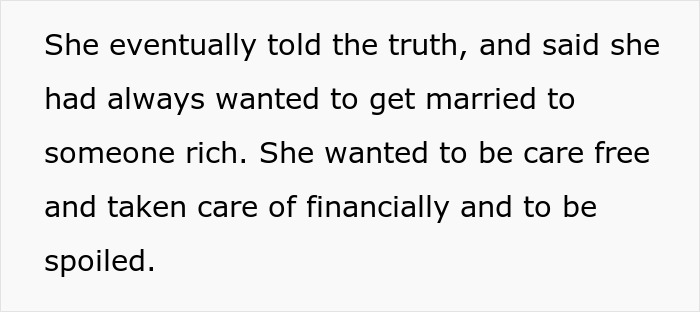Text excerpt explaining a girlfriend’s desire for a rich husband over a hardworking partner in a relationship.