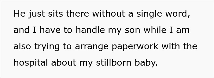 Text excerpt about woman appalled by dad’s reaction to her giving birth to dead grandchild discussing handling son and paperwork. Text excerpt about woman appalled by dad’s reaction to her giving birth to dead grandchild discussing handling son and paperwork.