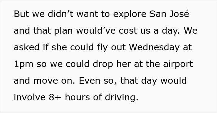 Text excerpt discussing a woman’s travel needs and friends refusing to adjust plans, leading to being ghosted. Text excerpt discussing a woman’s travel needs and friends refusing to adjust plans, leading to being ghosted.