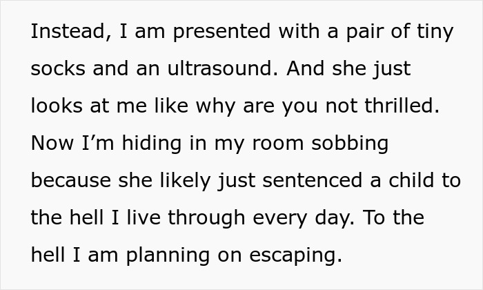 Text excerpt discussing emotions related to a genetic condition and a pregnant sister facing difficult challenges. Text excerpt discussing emotions related to a genetic condition and a pregnant sister facing difficult challenges.
