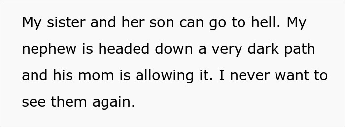 Text message criticizing sister and grieving son, expressing frustration over nephew’s behavior and mother’s excuses. Text message criticizing sister and grieving son, expressing frustration over nephew’s behavior and mother’s excuses.