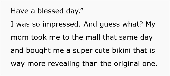 Text excerpt about wearing a revealing bikini bought at the mall for own yard use. Text excerpt about wearing a revealing bikini bought at the mall for own yard use.
