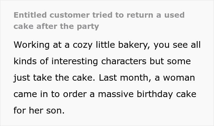 Woman threatens bakery with social media roasting after they refuse refund on half-eaten cake dispute.