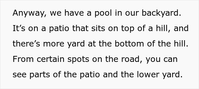 A person wearing bikini relaxing in their own yard near a pool on a patio with views of the lower yard and road. A person wearing bikini relaxing in their own yard near a pool on a patio with views of the lower yard and road.