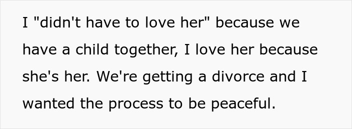Text excerpt about a man explaining his love despite divorce, relating to in-laws' assumptions about weight. Text excerpt about a man explaining his love despite divorce, relating to in-laws' assumptions about weight.