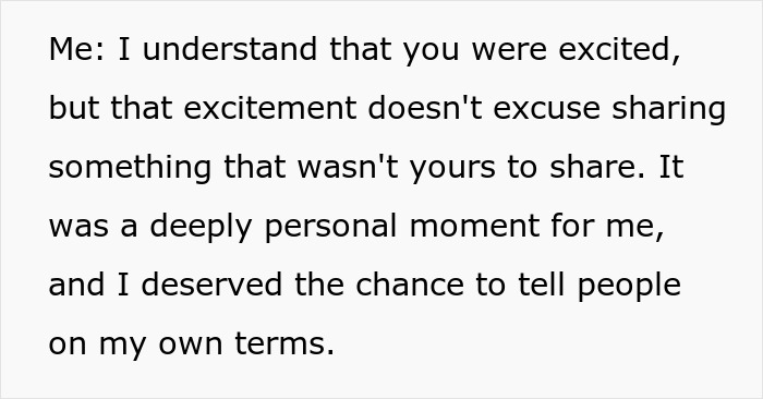 Text message explaining hurt feelings after mom shared proposal details without permission, bride cuts mom off from key wedding plans. Text message explaining hurt feelings after mom shared proposal details without permission, bride cuts mom off from key wedding plans.