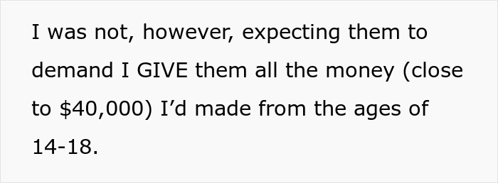 Alt text: Text showing woman refusing to hand over her entire savings after parents claim it’s rightfully theirs. Alt text: Text showing woman refusing to hand over her entire savings after parents claim it’s rightfully theirs.