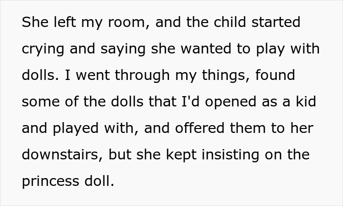Woman catches guest sneaking into her room, stops her before child opens her collector doll, protecting prized collection. Woman catches guest sneaking into her room, stops her before child opens her collector doll, protecting prized collection.