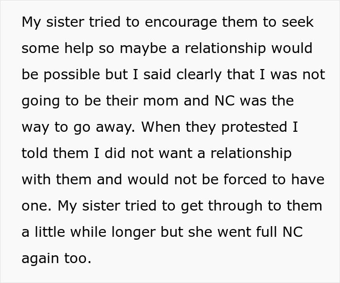Text about a sister encouraging help with relationship issues and setting boundaries as not being their mom. Text about a sister encouraging help with relationship issues and setting boundaries as not being their mom.