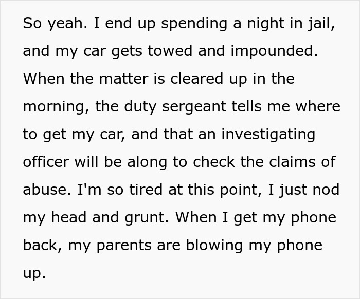 Text excerpt describing a man spending a night in jail and facing accusations of domestic violence from his wife. Text excerpt describing a man spending a night in jail and facing accusations of domestic violence from his wife.