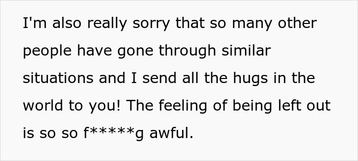 Text excerpt showing an apology and empathy for people going through similar family vacation struggles and feeling left out. Text excerpt showing an apology and empathy for people going through similar family vacation struggles and feeling left out.