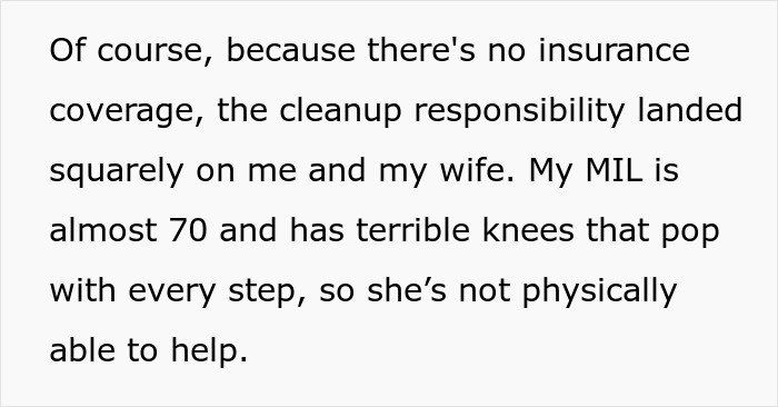 Text excerpt describing a couple left to shovel a smelly sewage mess after MIL skips cleanup for a salon appointment. Text excerpt describing a couple left to shovel a smelly sewage mess after MIL skips cleanup for a salon appointment.
