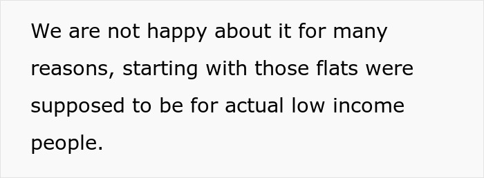 Text stating concerns about flats intended for low income people, highlighting neighbor dispute over patio, Airbnb discrimination claim. Text stating concerns about flats intended for low income people, highlighting neighbor dispute over patio, Airbnb discrimination claim.
