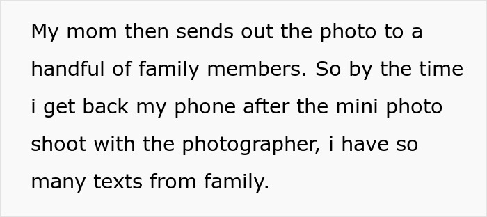 Text describing a bride cutting mom off from key wedding plans after mom turns proposal into a mass family update. Text describing a bride cutting mom off from key wedding plans after mom turns proposal into a mass family update.