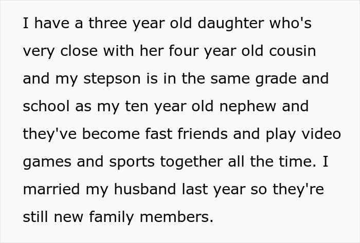 Text excerpt explaining family dynamics involving a woman refusing to babysit her autistic nephew after he injures her daughter. Text excerpt explaining family dynamics involving a woman refusing to babysit her autistic nephew after he injures her daughter.