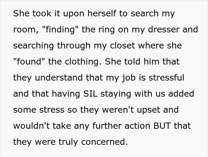 Woman frames sister-in-law by searching room and closet, causing stress and turning brother against his wife in a shocking family conflict.