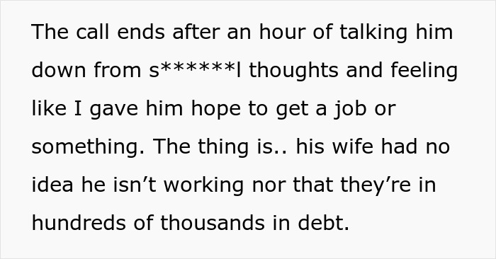 Text excerpt discussing a friends call two decades later, focusing on hope and hidden financial struggles. Text excerpt discussing a friends call two decades later, focusing on hope and hidden financial struggles.