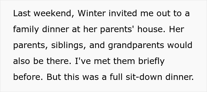 Text excerpt about a family dinner setting before conflict involving racist insults and a woman leaving in tears. Text excerpt about a family dinner setting before conflict involving racist insults and a woman leaving in tears.