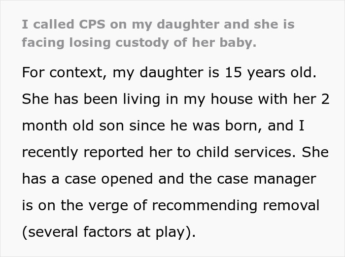 Alt text: Dad calls CPS on teen daughter facing custody issues with her baby after reporting concerns to child services. Alt text: Dad calls CPS on teen daughter facing custody issues with her baby after reporting concerns to child services.