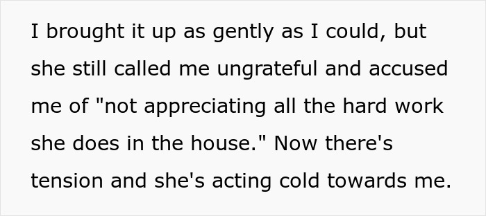 Text discussing a man saying being a stay-at-home mom for teens isn’t a job and she does no chores, causing tension. Text discussing a man saying being a stay-at-home mom for teens isn’t a job and she does no chores, causing tension.
