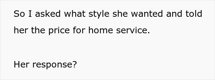 Text on white background discussing style choice and price for home service related to free salon service marriage.