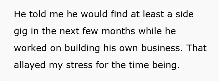 Text excerpt showing a woman feeling financially trapped as her jobless fiancé lives off her to build a business. Text excerpt showing a woman feeling financially trapped as her jobless fiancé lives off her to build a business.