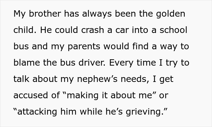 Text excerpt expressing concern about controlling brother and nephew’s safety, mentioning family dynamics and blame. Text excerpt expressing concern about controlling brother and nephew’s safety, mentioning family dynamics and blame.