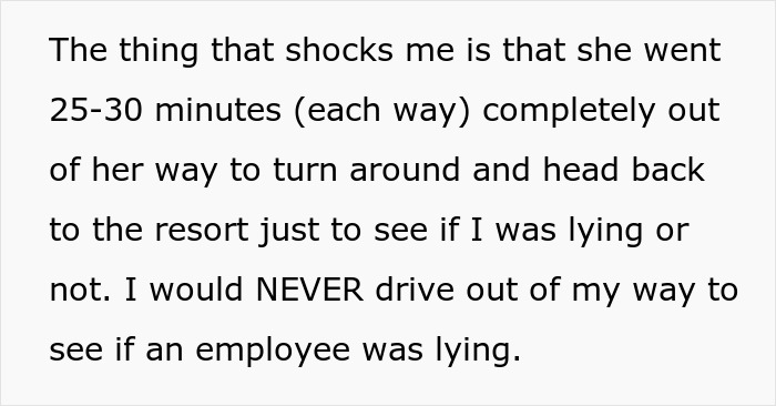 Text excerpt highlighting a general manager going out of their way to check the truth about an employee missing work due to a flat tire.