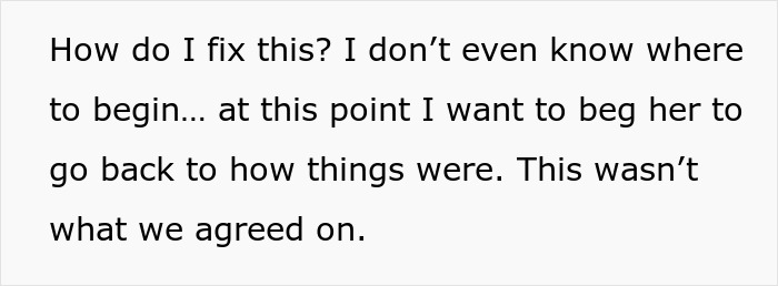 Text message expressing confusion and regret after a man tells his wife she couldn’t do it without him.