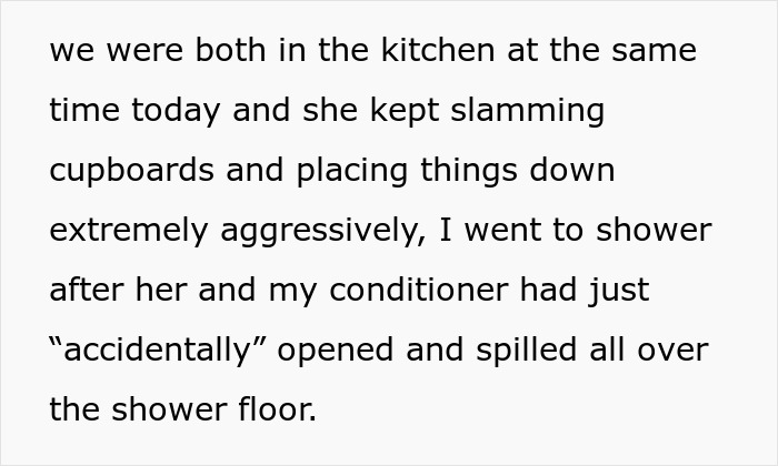 Text describing a tense kitchen scene with a roommate showing aggressive behavior, linked to roommate expects leaving sleep with guys. Text describing a tense kitchen scene with a roommate showing aggressive behavior, linked to roommate expects leaving sleep with guys.