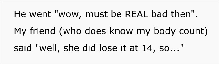 Text conversation showing a friend’s boyfriend criticizing a woman’s body count, revealing the girlfriend’s instead. Text conversation showing a friend’s boyfriend criticizing a woman’s body count, revealing the girlfriend’s instead.