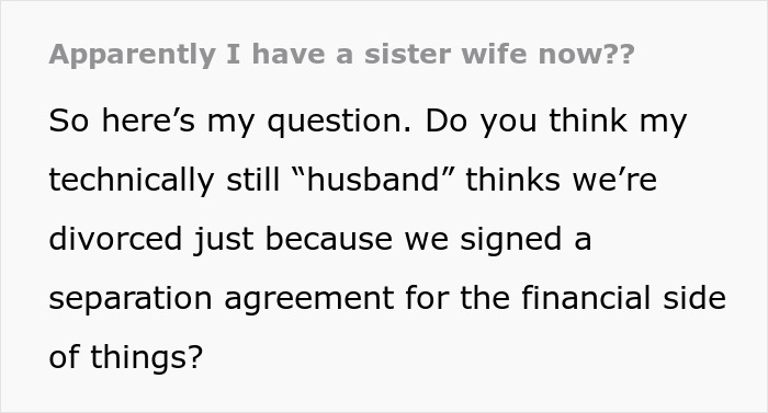 Woman wondering if she should explain to her husband that separation and divorce are not the same legal status. Woman wondering if she should explain to her husband that separation and divorce are not the same legal status.