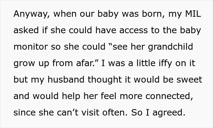 Text excerpt about mom disabling mother-in-law’s baby cam access after realizing she’s always spying on her. Text excerpt about mom disabling mother-in-law’s baby cam access after realizing she’s always spying on her.