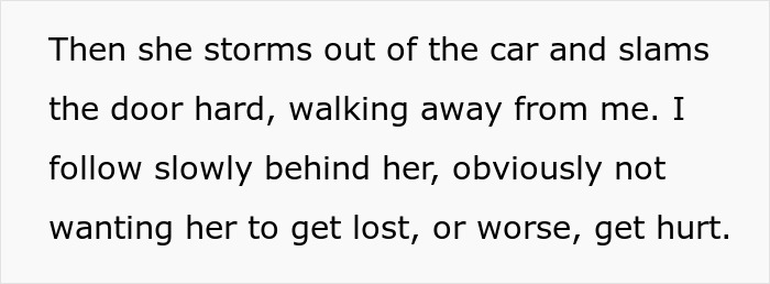 Text excerpt showing a man describing a woman storming out of a car and slamming the door amid domestic violence accusations. Text excerpt showing a man describing a woman storming out of a car and slamming the door amid domestic violence accusations.