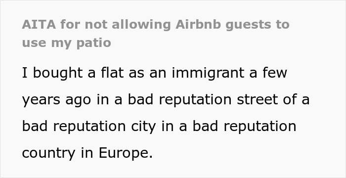Alt text: Neighbor refuses to let Airbnb guests use patio causing dispute over discrimination claims by host upstairs Alt text: Neighbor refuses to let Airbnb guests use patio causing dispute over discrimination claims by host upstairs