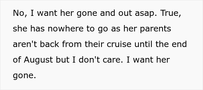Text excerpt showing a woman upset about a temporary houseguest causing issues and missing payments. Text excerpt showing a woman upset about a temporary houseguest causing issues and missing payments.