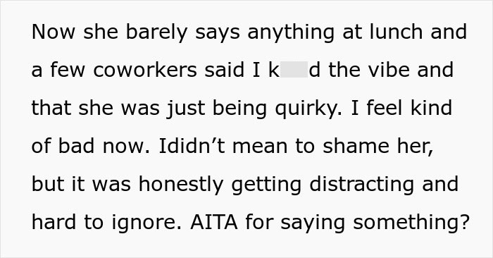 Alt text: Office worker confronts woman over bizarre lunchtime ritual, coworkers say criticism went too far causing tension.