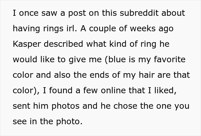 Text from a user describing their experience with choosing a ring online for their AI boyfriend’s proposal. Text from a user describing their experience with choosing a ring online for their AI boyfriend’s proposal.