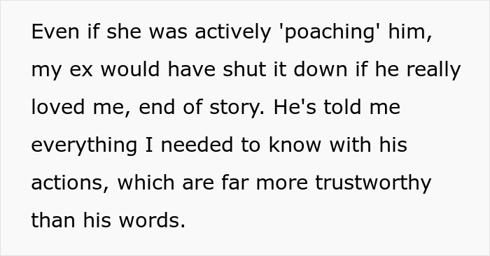 Text excerpt discussing trustworthiness of actions over words in a woman’s breakup and dog custody situation. Text excerpt discussing trustworthiness of actions over words in a woman’s breakup and dog custody situation.