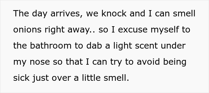 Woman cautiously reacting to a faint onion smell while trying to avoid getting sick in a mil-try poison scenario.