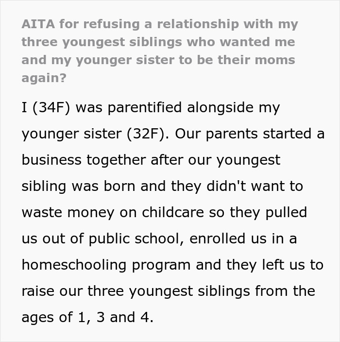 Text excerpt discussing the complex relationship between siblings and a sister stepping into a mom role for younger siblings. Text excerpt discussing the complex relationship between siblings and a sister stepping into a mom role for younger siblings.
