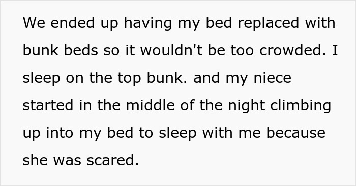 Text excerpt about a teen removing ladder from bunk bed to block clingy niece who climbs up at night to sleep with her. Text excerpt about a teen removing ladder from bunk bed to block clingy niece who climbs up at night to sleep with her.
