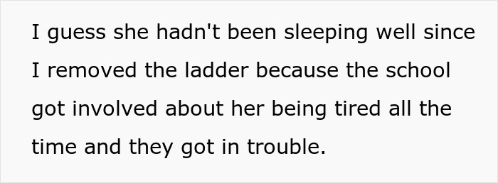 Text excerpt about teen removing ladder from bunk bed leading to school involvement due to niece’s tiredness and trouble.