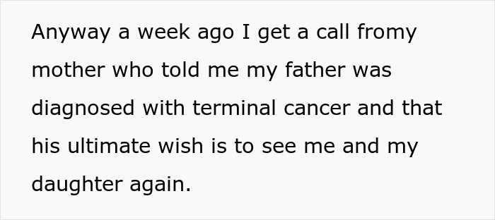 Text message about estranged dad with terminal cancer wanting to reconnect with daughter after disowning her. Text message about estranged dad with terminal cancer wanting to reconnect with daughter after disowning her.