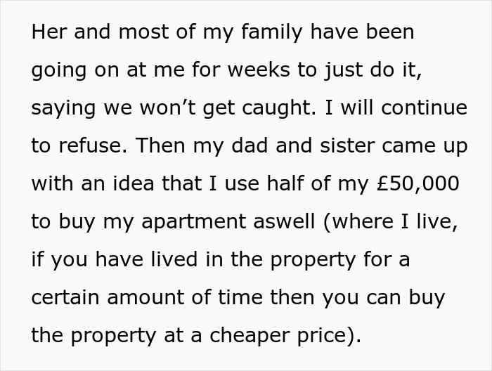 Text excerpt showing family conflict over money demand and buying an apartment amid refusal and tension. Text excerpt showing family conflict over money demand and buying an apartment amid refusal and tension.