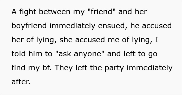 Text describing a fight involving a friend’s boyfriend accusing a woman’s body count leading to a party fallout. Text describing a fight involving a friend’s boyfriend accusing a woman’s body count leading to a party fallout.