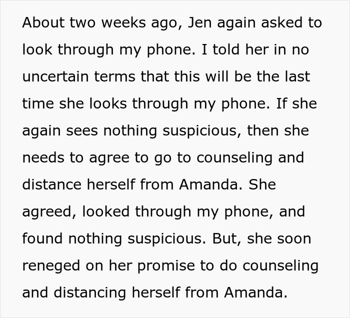 Alt text: Text excerpt describing a man giving his pregnant girlfriend an ultimatum after insecurities affect their relationship. Alt text: Text excerpt describing a man giving his pregnant girlfriend an ultimatum after insecurities affect their relationship.